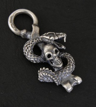 Photo2: Half Skull On Snake Pendant