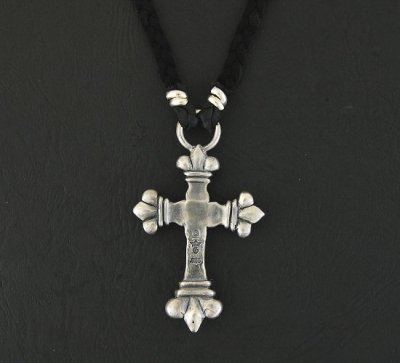 Photo3: Quarter 4Heart Crown Cross braid leather necklace