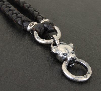 Photo2: Quarter Panther & braid leather necklace