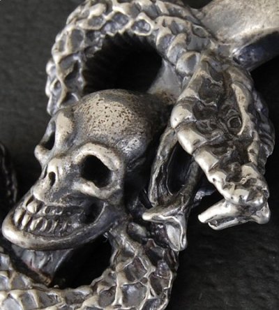 Photo4: Half Skull On Snake Pendant