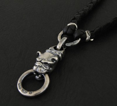 Photo3: Half old Bulldog braid leather necklace