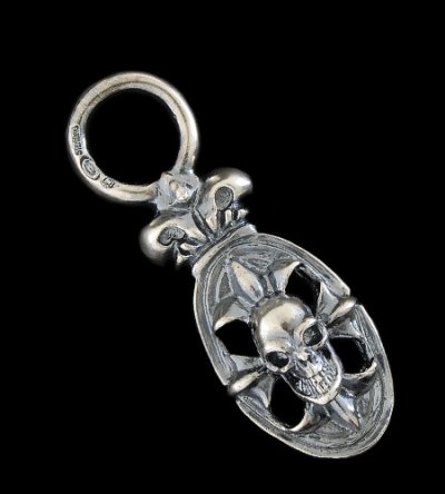 Photo1: Half Cross Oval On Skull With Crown ＆ Loop Pendant