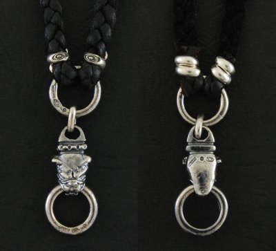 Photo4: Quarter Bulldog & braid leather necklace