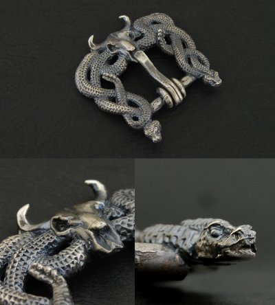 Photo3: Midium Snake & Buffalo Skull Belt Buckle