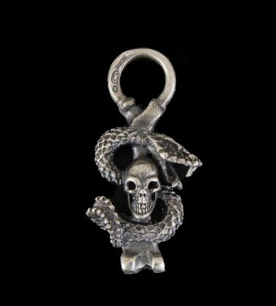 Photo1: Half Skull On Snake Pendant