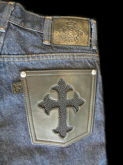 Photo2: Gaboratory Reinforced Jeans with Stingray inlay Cow hide pocket