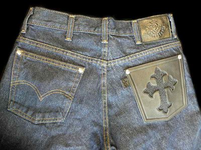 Photo1: Gaboratory Reinforced Jeans with Stingray inlay Cow hide pocket