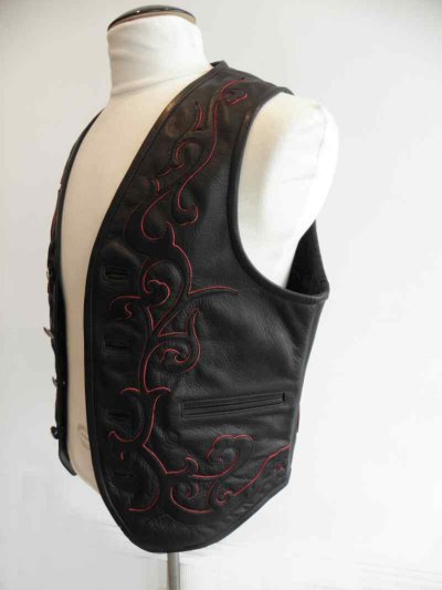 Photo3: Gaboratory Tailored Leather Vest (Tribal art work)