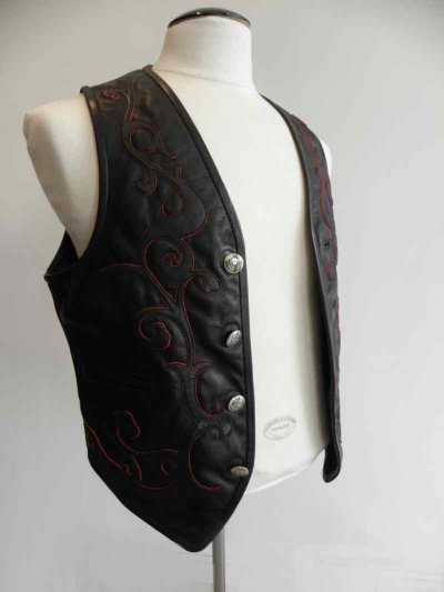 Photo4: Gaboratory Tailored Leather Vest (Tribal art work)