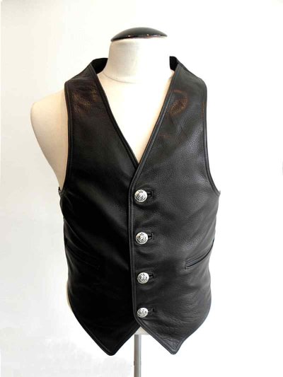 Photo2: Gaboratory Tailored Leather Vest (Chinese silk back)