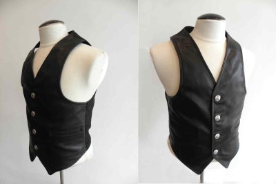 Photo3: Gaboratory Tailored Leather Vest (Chinese silk back)