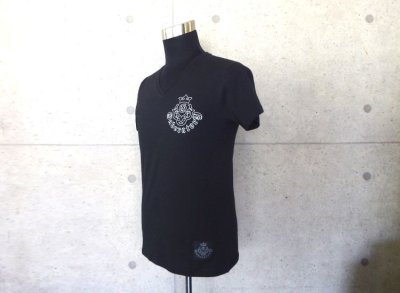 Photo3: Atelier mark V-neck T-shirt [Black/Outline]