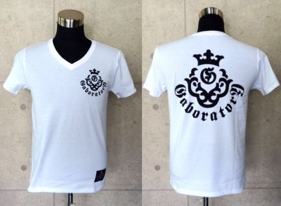 Photo1: Atelier mark V-neck T-shirt [White]