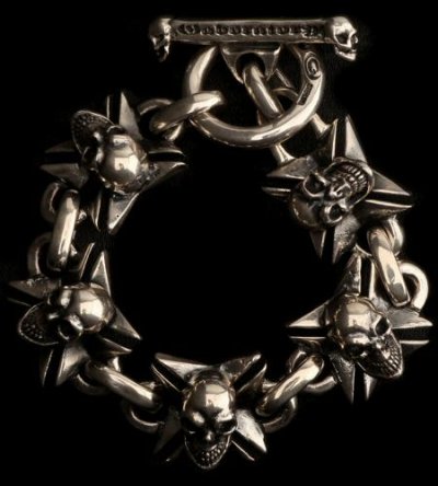 Photo1: Skull On Maltese Cross Links Bracelet