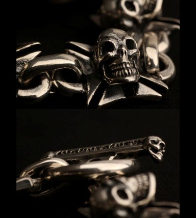 Photo5: Skull On Maltese Cross Links Bracelet