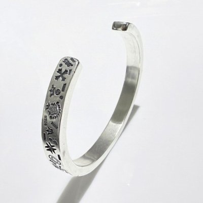 Photo2: Multi Stamp Quarter Flat Bar Bangle 7mm Bold