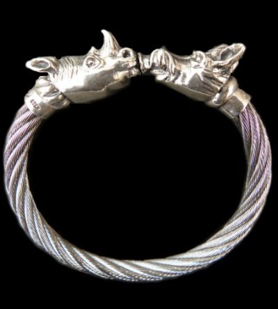 Photo1: Rhinoceros & Boar Cable Wire Bangle