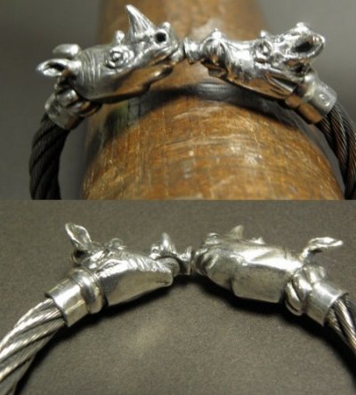 Photo2: Rhinoceros & Boar Cable Wire Bangle