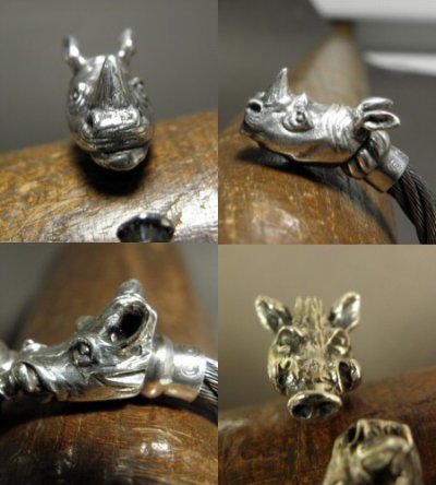 Photo3: Rhinoceros & Boar Cable Wire Bangle