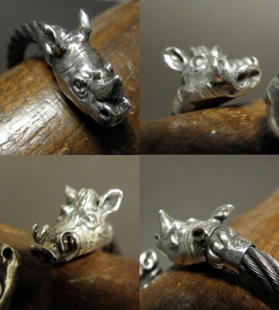 Photo5: Rhinoceros & Boar Cable Wire Bangle