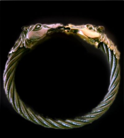 Photo1: 18k Gold & Silver Horse Cable Wire Bangle