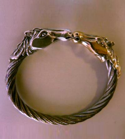 Photo3: 18k Gold & Silver Horse Cable Wire Bangle