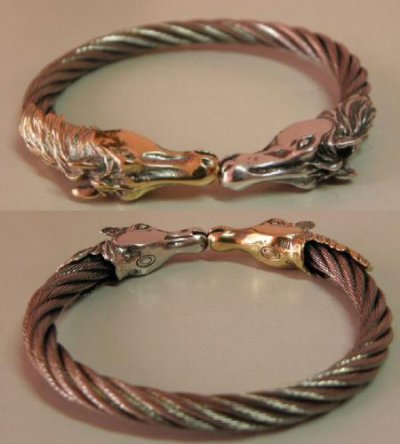 Photo4: 18k Gold & Silver Horse Cable Wire Bangle