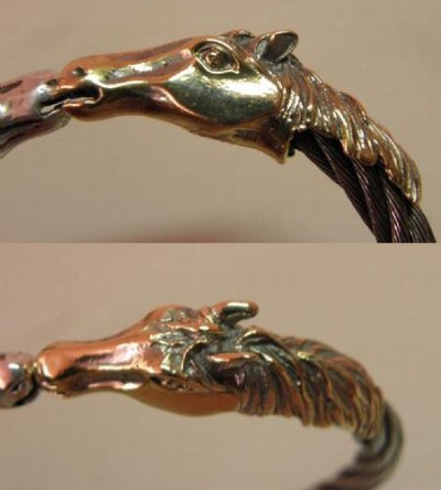 Photo5: 18k Gold & Silver Horse Cable Wire Bangle