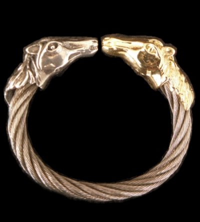 Photo1: Gold & Silver Stupid Horse Cable Wire Bangle