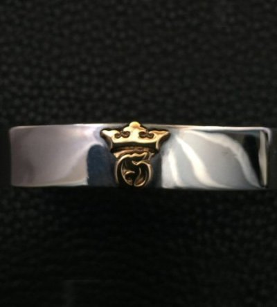 Photo2: 18k Gold Raised G&Crown Flat Bar Bangle Bold