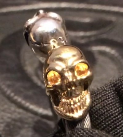 Photo2: 10k Gold & Silver Skull Cable Wire Bangle