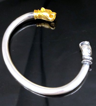 Photo1: Pure Gold Wrap Panther Round Wire Bangle (4.5mm)