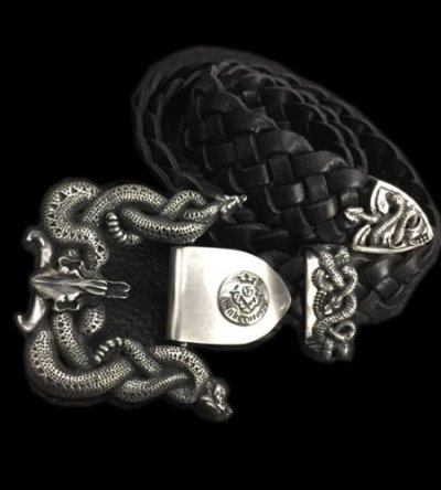 Photo1: Large Snake & Buffalo Skull Belt Buckle