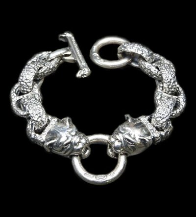 Photo1: Bulldog With Chiseled H.W.O & Chiseled Anchor Links Bracelet