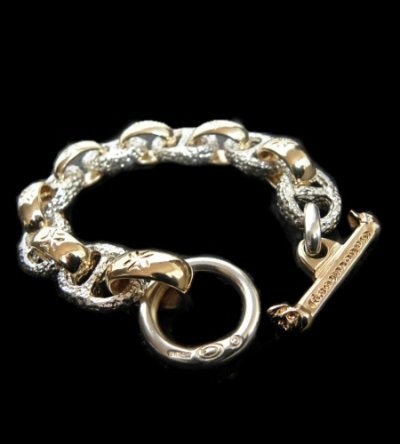 Photo1: Chiseled anchor chain with 10k gold maltese cross H.W.O links bracelet