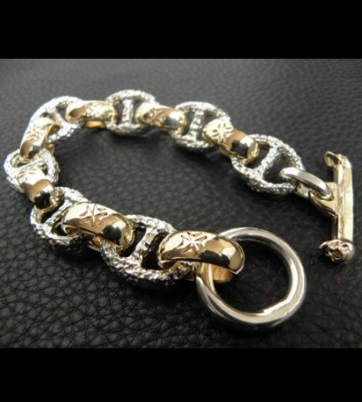 Photo2: Chiseled anchor chain with 10k gold maltese cross H.W.O links bracelet