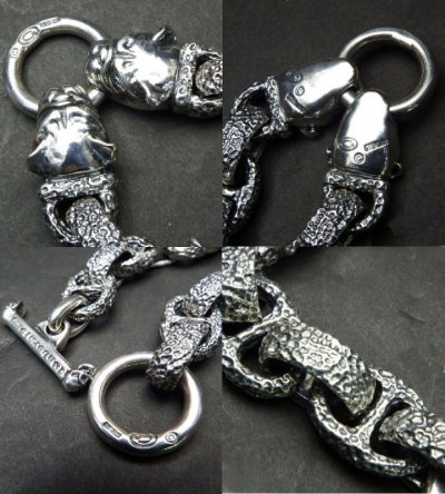 Photo3: Bulldog With Chiseled H.W.O & Chiseled Anchor Links Bracelet