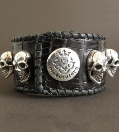 Photo2: 8Skull Crocodile Leather Wrist band