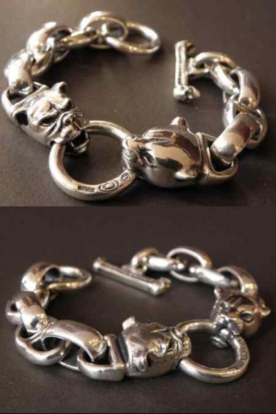 Photo2: Panther & Bulldog With Smooth H.W.O & Anchor Links Bracelet