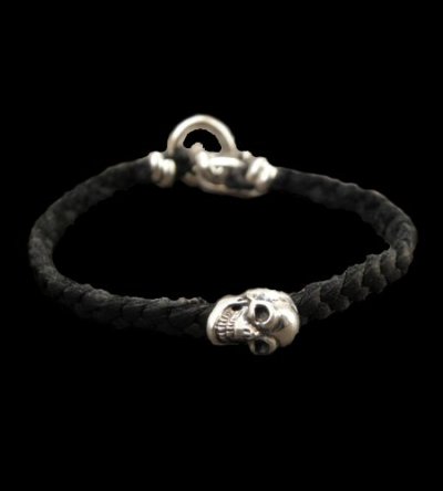 Photo1: Quarter Skull On braid leather bracelet