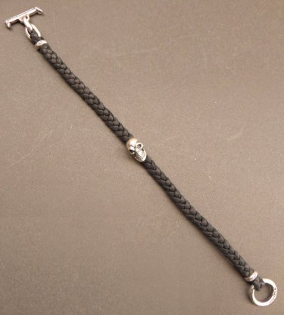 Photo2: Quarter Skull On braid leather bracelet