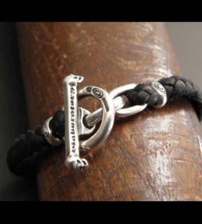 Photo3: Quarter Skull On braid leather bracelet