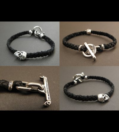 Photo4: Quarter Skull On braid leather bracelet