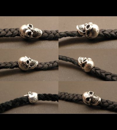 Photo5: Quarter Skull On braid leather bracelet