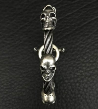 Photo2: 5Skulls with stud bolo neck cable wire bracelet