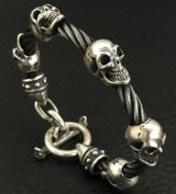 5Skulls with stud bolo neck cable wire bracelet