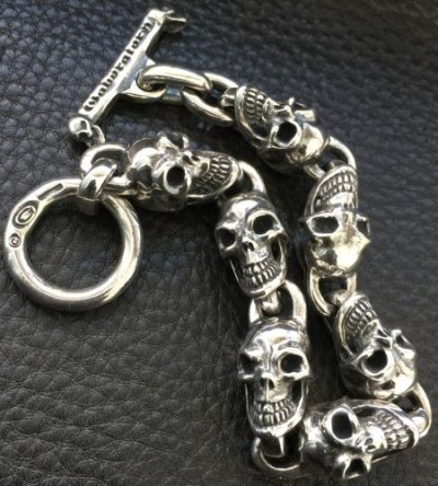 Photo2: All Skulls Link Bracelet