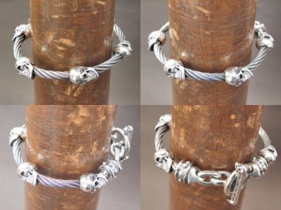 Photo5: Quarter 5Skulls with stud bolo neck cable wire bracelet