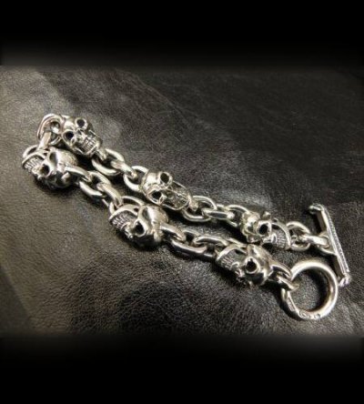 Photo2: Half Skull & Chain Links Bracelet