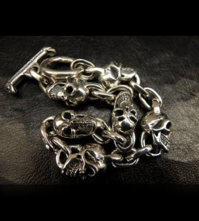 Photo3: Half Skull & Chain Links Bracelet